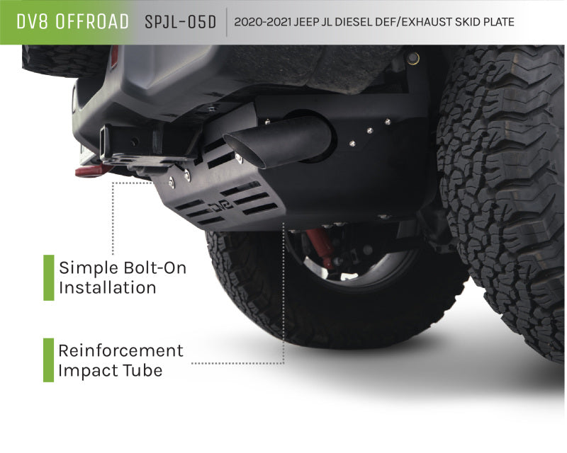 DV8 Offroad 20-22 Jeep Wrangler JL (3.0L Diesel) Rear Diff Skid Plate for Dana 44 Skid Plates DV8 Offroad