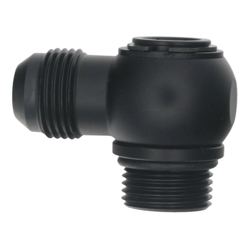 DeatschWerks 10AN ORB Male to 10AN Male Flare Low Profile 90-Degree Swivel - Anodized Matte Black Fittings DeatschWerks