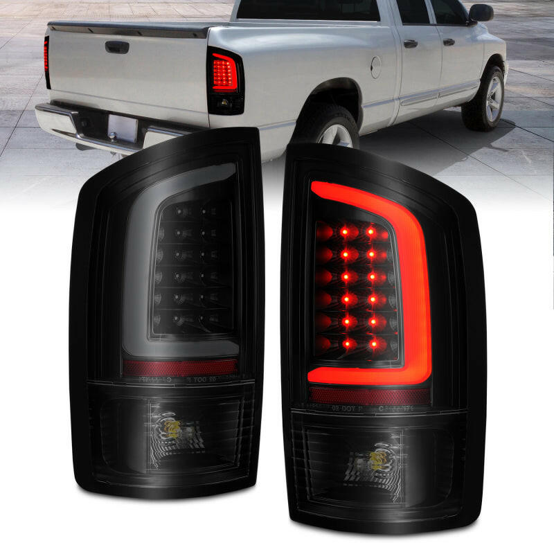 ANZO 2002-2006 Dodge Ram 1500 LED Tail Lights w/ Light Bar Black Housing Smoke Lens Tail Lights ANZO