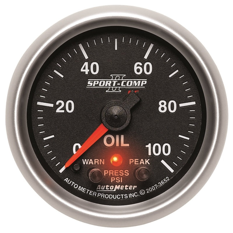 Autometer Sport-Comp II 52.4mm 0-100 PSI Oil Pressure Peak & Warn w/ Electronic Control Gauge Gauges AutoMeter