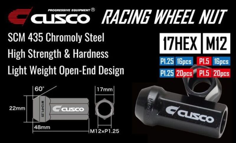 Cusco Universal Wheel Lug Nut Set M12 x P1.5mm - Black (20pcs) Lug Nuts Cusco