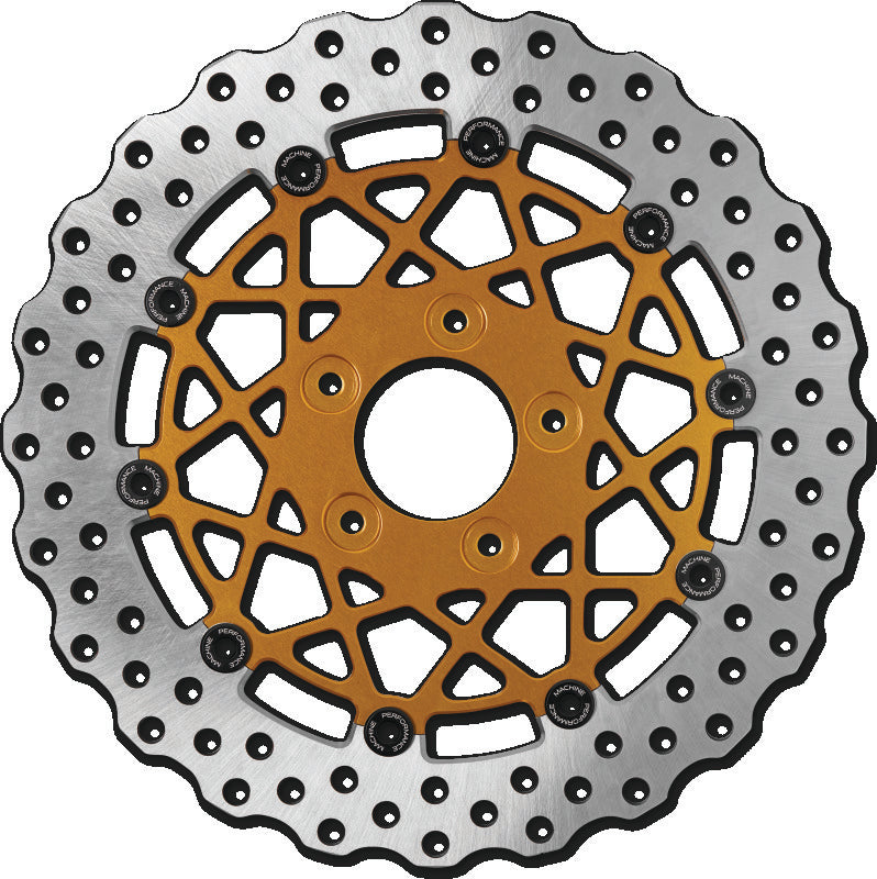 Performance Machine Disc/Carr Speedstar 11.8in x .20 FF No O/S Rr - Gold Ano Brake Rotors - Drilled Performance Machine