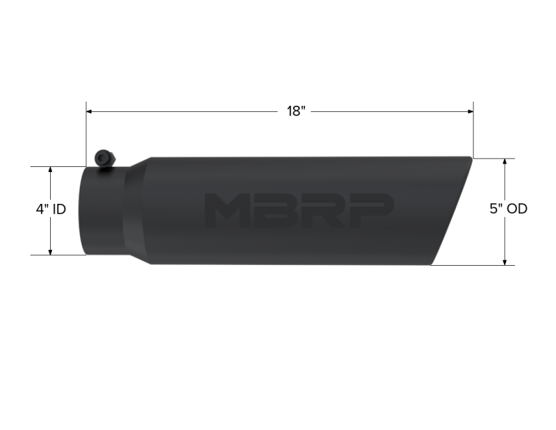 MBRP Universal 5in OD Angled Rolled End 4in Inlet 18in Lgth Black Finish Exhaust Tip Tips MBRP