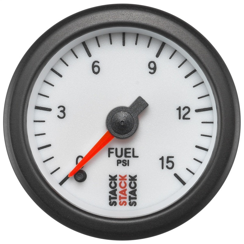 Autometer Stack 52mm 0-15 PSI 1/8in NPTF Male Pro Stepper Motor Fuel Pressure Gauge - White Gauges AutoMeter