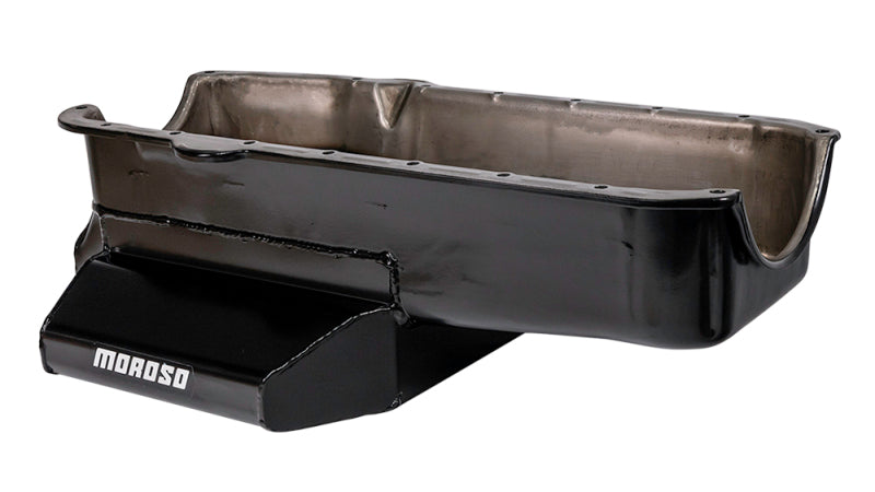 Moroso Pre-80 Chevrolet SBC (w/2 Pc Seal & Low Clearance) Wet Sump 7qt 7in Steel Oil Pan - Black Oil Pans Moroso