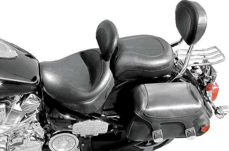 Mustang 99-15 Yamaha Road Star 1600, 1700 Wide Touring 2PC Seat w/Driver Backrest - Black Two-Piece Motorcycle Seats Mustang Motorcycle