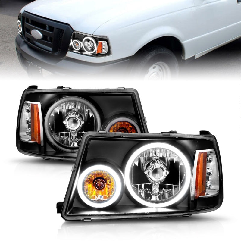 ANZO 2001-2011 Ford Ranger Projector Headlights w/ Halo Black (CCFL) 1 pc Headlights ANZO