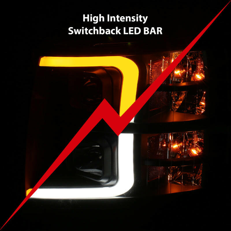 ANZO 07-13 Chevrolet Silverado 1500 Plank Style Projector Headlights Black w/ Amber Headlights ANZO