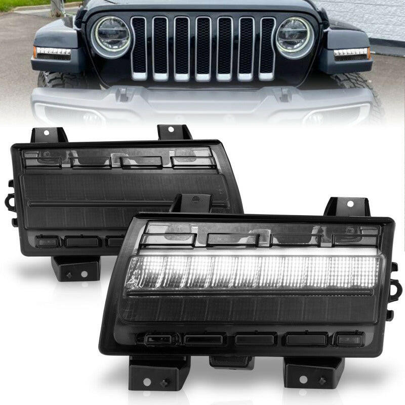 ANZO 2018-2021 Jeep Wrangler LED Side Markers Chrome Housing Smoke Lens w/ Seq. Signal Low Config Lights Corner ANZO