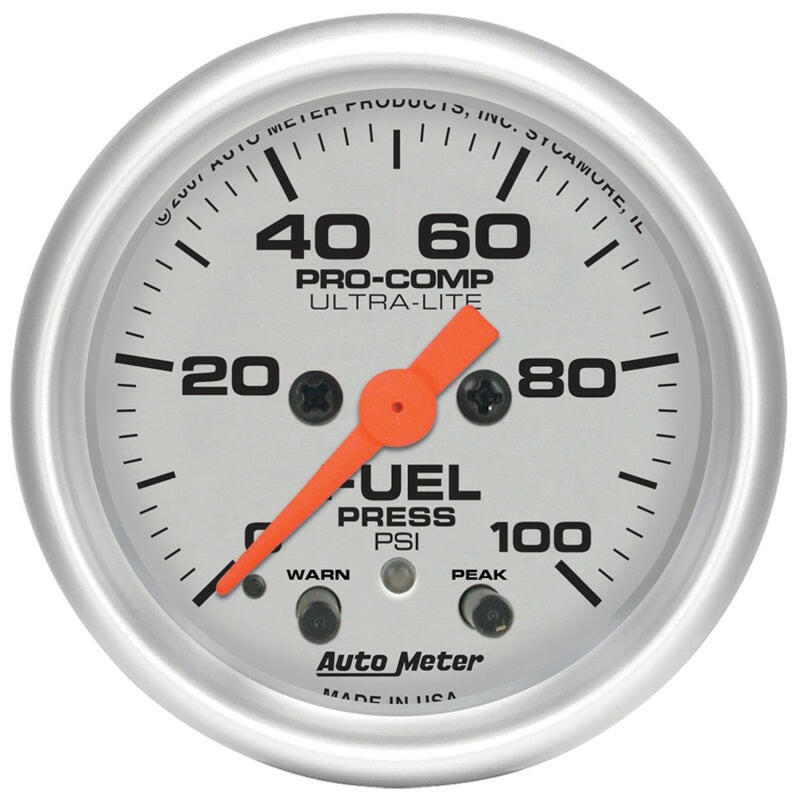 Autometer Ultra-Lite 52mm 0-100 PSI Fuel Pressure w/ Peak Memory Warning Gauge Gauges AutoMeter