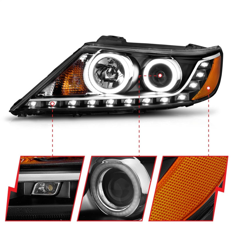 ANZO 2011-2013 Kia Sorento Projector Headlights w/ Halo Black (CCFL) Headlights ANZO