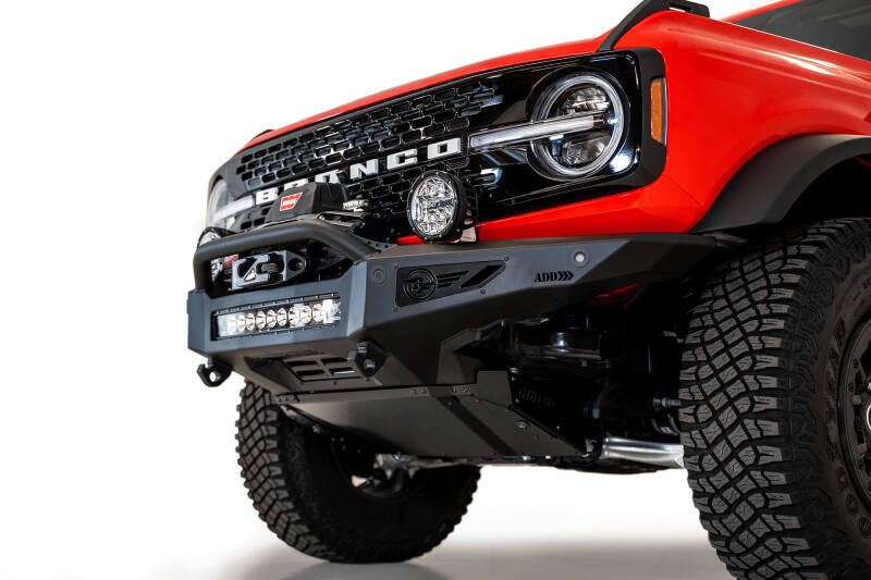 Addictive Desert Designs 2021+ Ford Bronco Rock Fighter Front Bumper - Hammer Black Bumpers - Steel Addictive Desert Designs