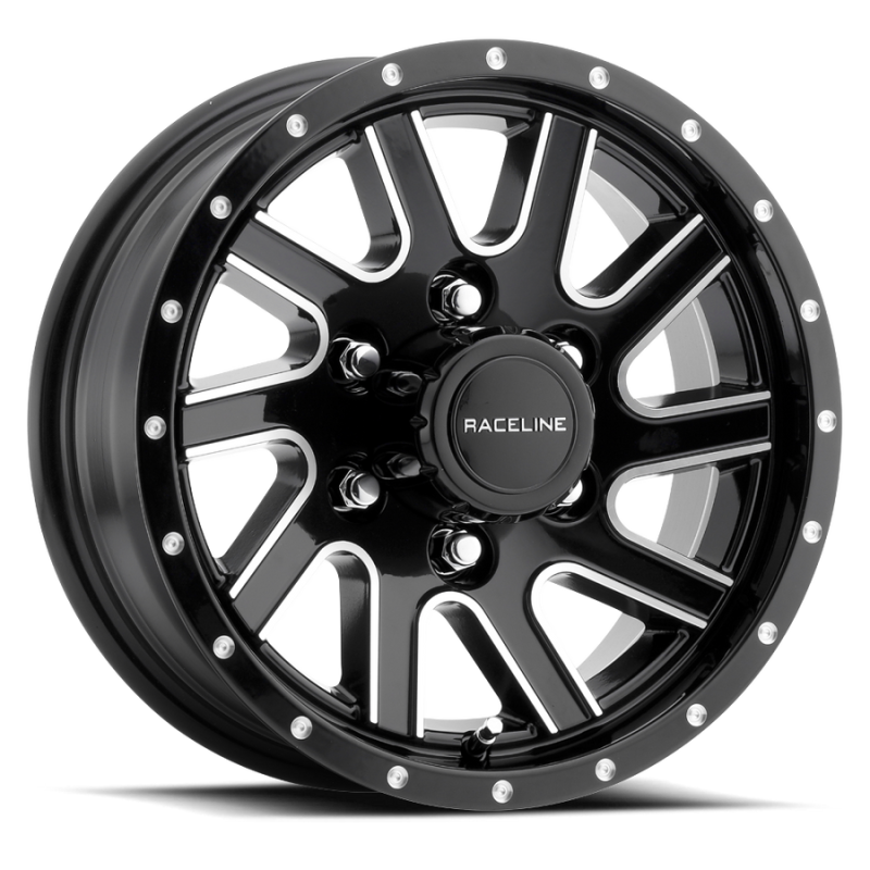Raceline 820M Twisted 15x5in / 5x114.3 BP / 0mm Offset / 3.19mm Bore - Black & Machined Wheel Wheels - Cast Raceline