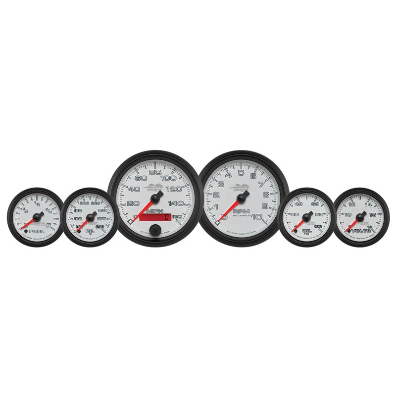 Autometer Pro-Cycle Gauge Kit 6 Pc. Kit 3 3/8in & 2 1/16in Bagger White Gauges AutoMeter