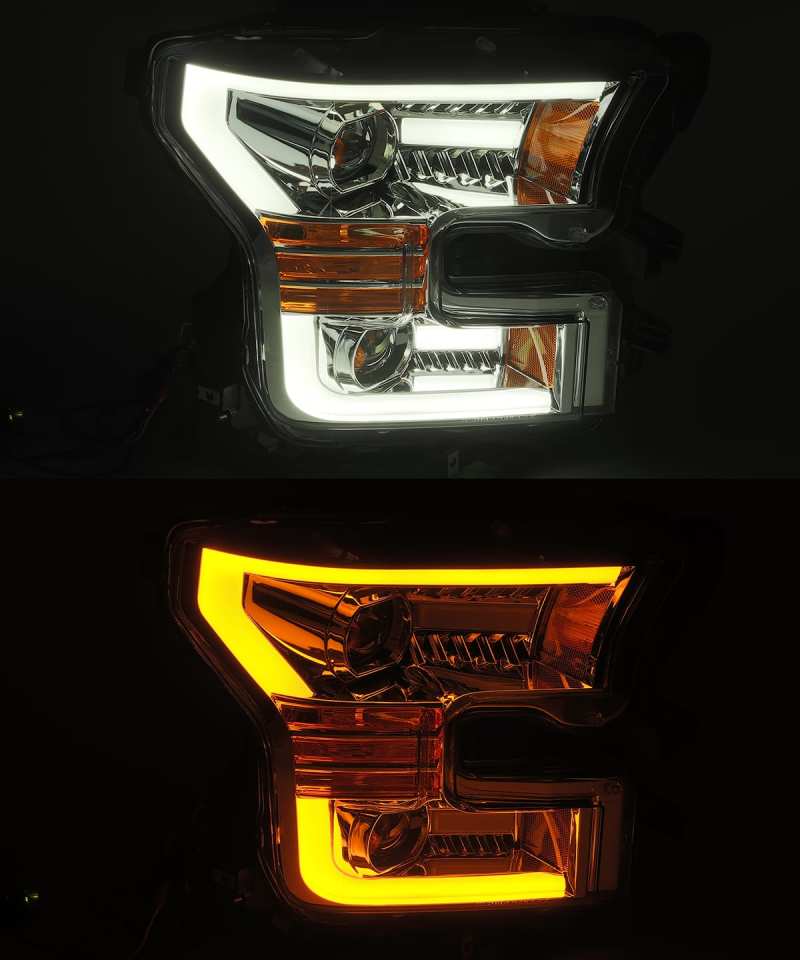 AlphaRex 15-17 Ford F-150 PRO-Series Projector Headlights Plank Style Chrm w/Activ Light/Seq Signal Headlights AlphaRex