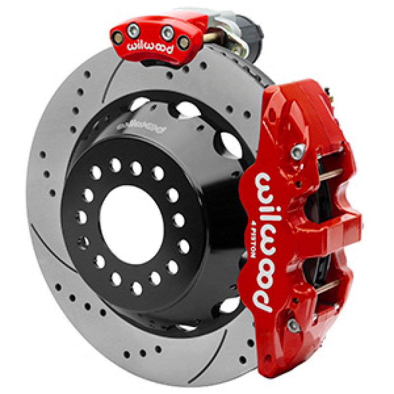 Wilwood AERO4 Big Brake Rear Electronic Parking Brake Kit - Red - Powder Coat Caliper - D/S Rotor Big Brake Kits Wilwood