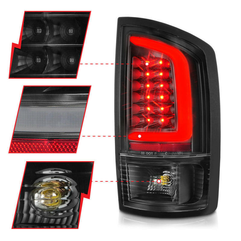 ANZO 2002-2006 Dodge Ram 1500 LED Tail Lights w/ Light Bar Black Housing Clear Lens Tail Lights ANZO