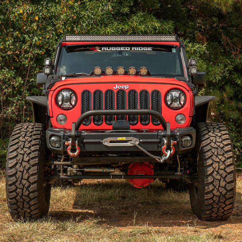 Rugged Ridge Arcus Front Bumper Tube Overrider Black JK Bumpers - Steel Rugged Ridge