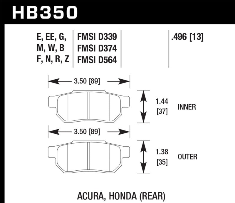 Hawk 90-01 Acura Integra (excl Type R) / 98-00 Civic Coupe Si Blue 9012 Race Rear Brake Pads Brake Pads - Racing Hawk Performance