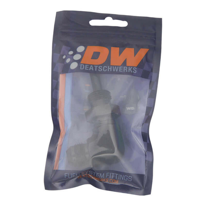 DeatschWerks 8AN Male Flare to 5/16in Male Barb Bulkhead Adapter 90-Degree - Anodized Matte Black Fittings DeatschWerks