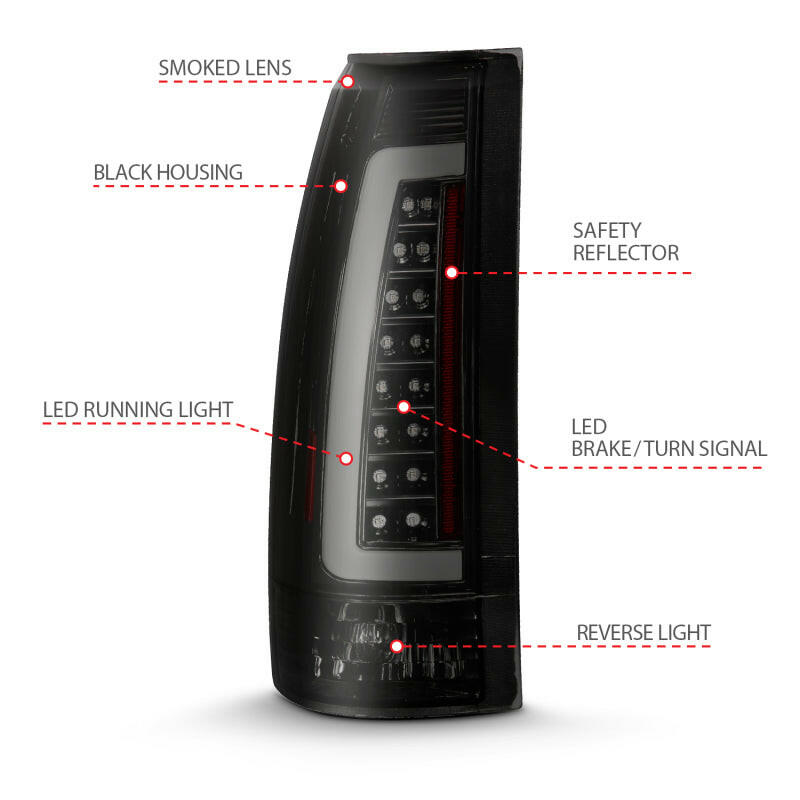 ANZO 1999-2000 Cadillac Escalade LED Taillights Black Housing Smoke Lens Pair Tail Lights ANZO