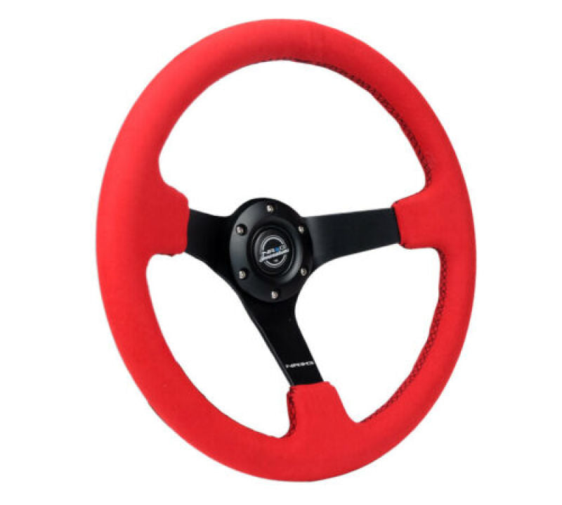 NRG Reinforced Steering Wheel (350mm/3in. Deep) Matte Black Spoke/ Red Alcantara w/ Black Stitching Steering Wheels NRG
