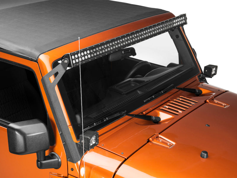 Raxiom 07-18 Jeep Wrangler JK 50-Inch LED Light Bar Windshield Mount w/ Auxiliary Bracket Light Bars & Cubes Raxiom