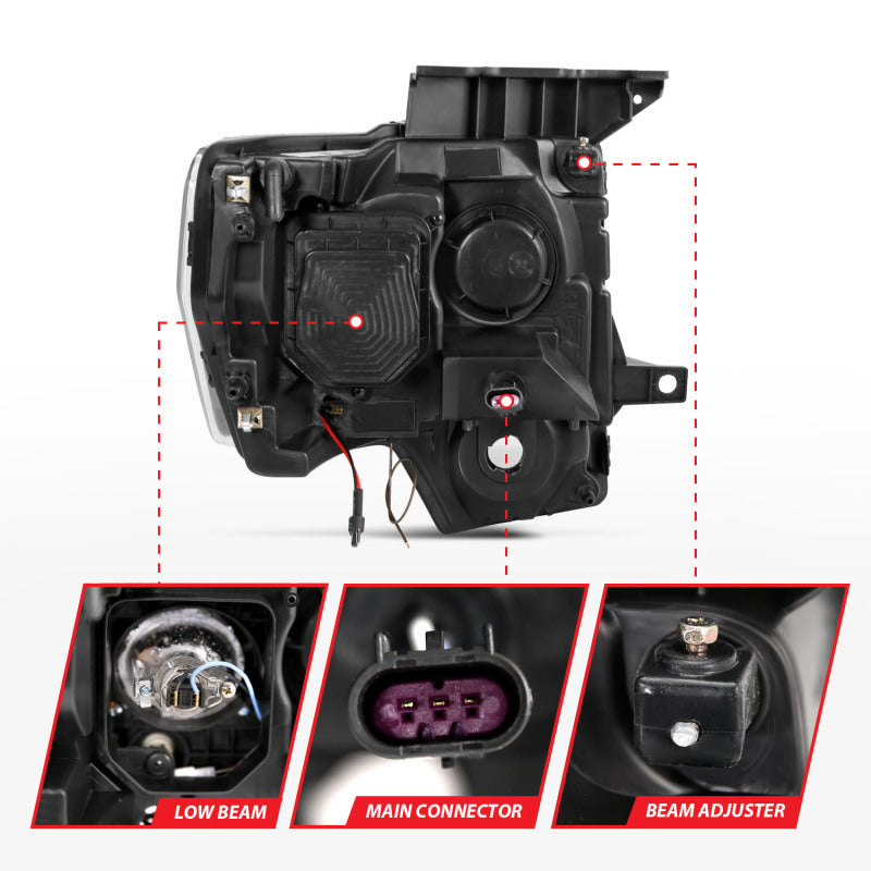 ANZO 2009-2014 Ford F-150 Projector Headlights w/ U-Bar Switchback Black w/ Amber Headlights ANZO