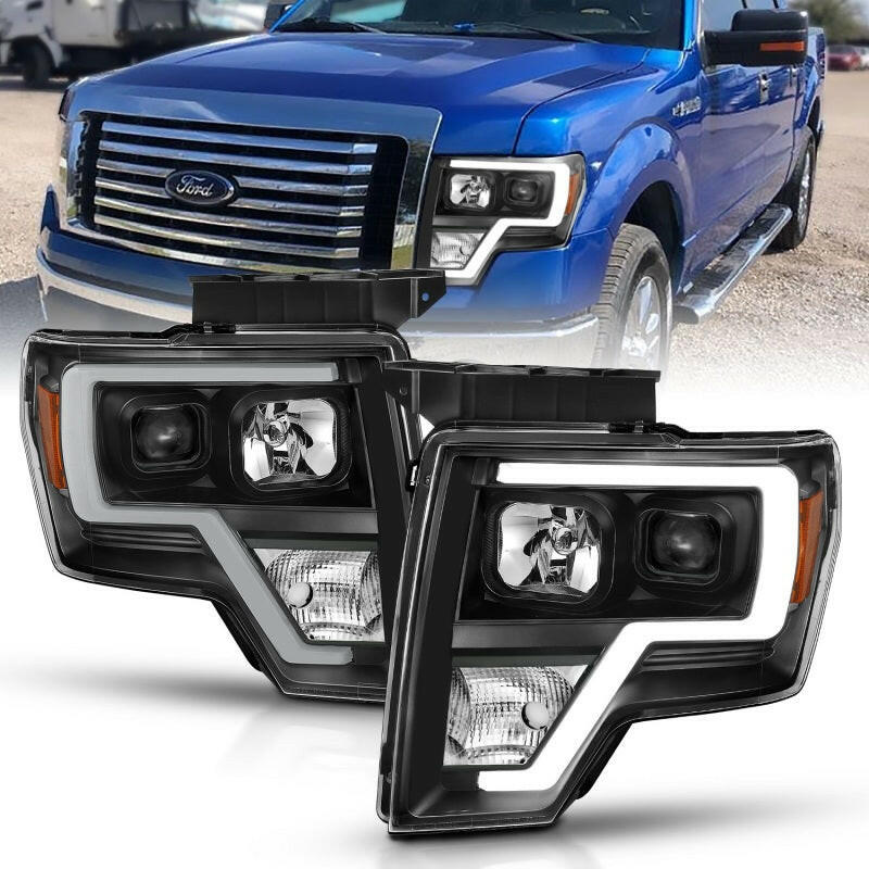 ANZO 2009-2014 Ford F-150 Projector Light Bar H.L Black Amber Headlights ANZO