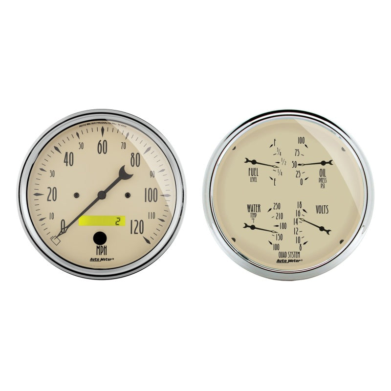 Autometer 5 inch Antique Beige 2 Piece Gauge Kit - Quad & Speedometer Gauges AutoMeter