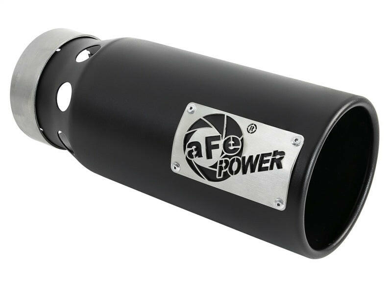 aFe SATURN 4S 4in SS Intercooled Exhaust Tip - Black 4in In x 5in Out x 12in L Bolt-On Tips aFe