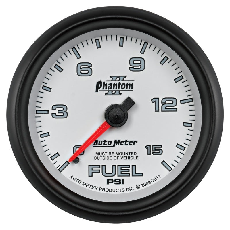 Autometer Phantom II 2-5/8in 0-15PSI Mechanical Fuel Pressure Gauge Gauges AutoMeter