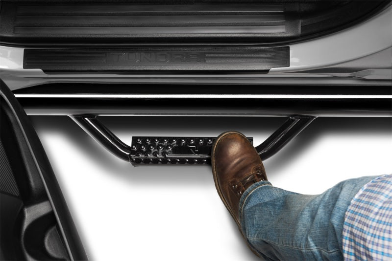 N-Fab Nerf Step 07-17 Toyota Tundra CrewMax 5.6ft Bed - Gloss Black - W2W - 3in Side Steps N-Fab