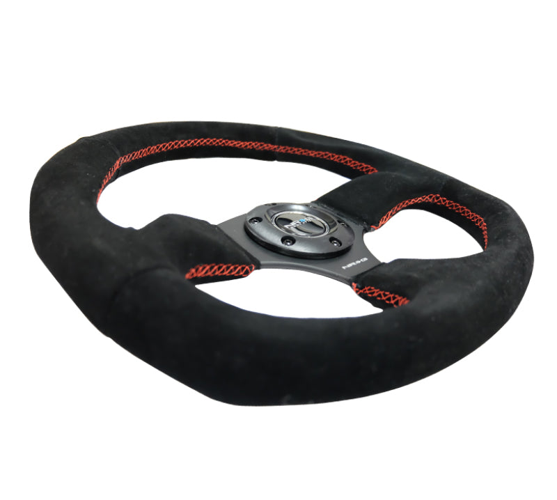 NRG Reinforced Steering Wheel (320mm Horizontal / 330mm Vertical) Suede w/Red Stitch Steering Wheels NRG