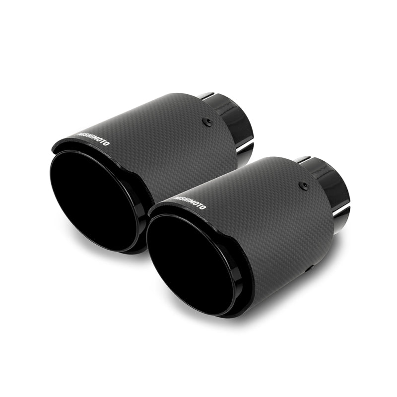 Mishimoto 2x Carbon Fiber Muffler Tip 2.5in Inlet 3.5in Outlet Black Muffler Mishimoto