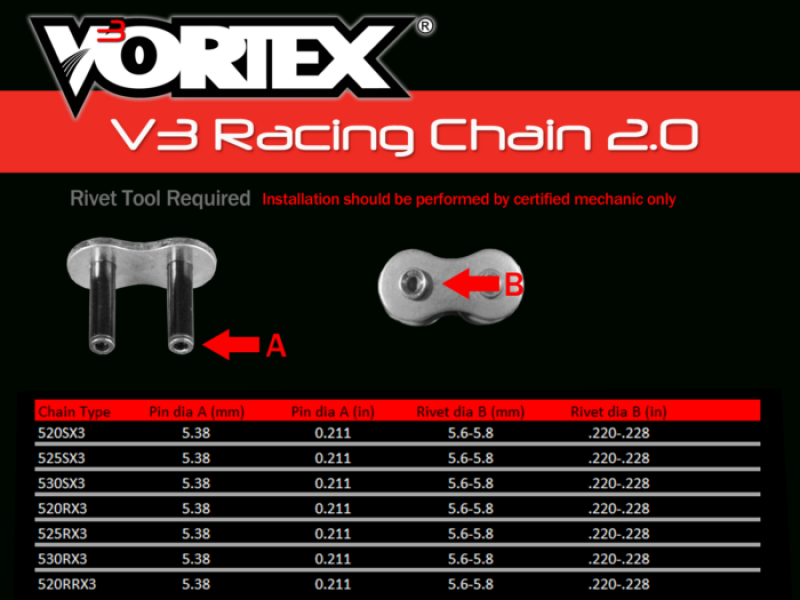 Vortex Racing V3 2.0 Master Link Rivet 520SX3-RCL- Black Chains Vortex Racing
