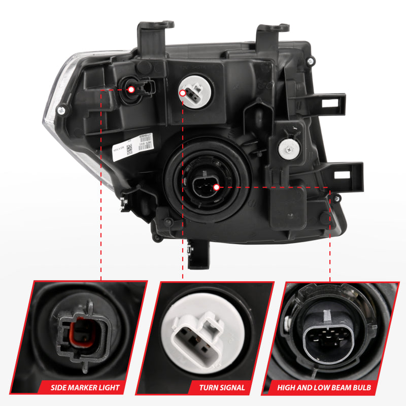 ANZO 2005-2008 Nissan Pathfinder Crystal Headlight Black Amber Headlights ANZO