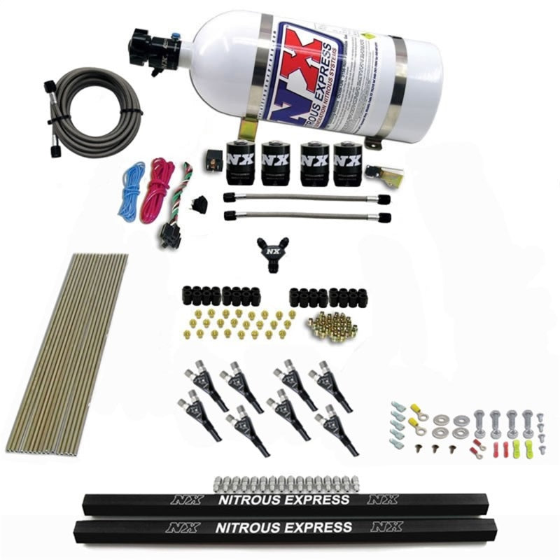 Nitrous Express Pro-Shk/Gas 4 Solenoids Nitrous Kit (200-600HP) w/Rails and 10lb Bottle Nitrous Systems Nitrous Express