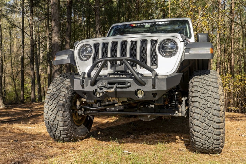 Rugged Ridge HD Bumper Stubby Front 07-18 Jeep Wrangler JK 18-20 Jeep Wrangler JL 2020 JT Bumpers - Steel Rugged Ridge