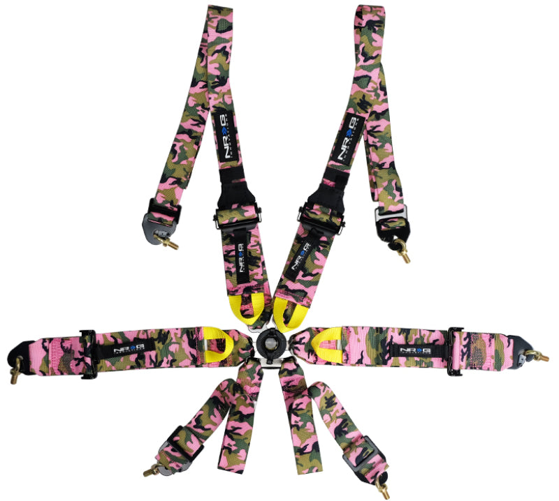 NRG FIA 6pt 2in. Shoulder Belt for HANS Device/ Rotary Cam Lock Buckle/ 3in. Waist Belt - Pink Camo Seat Belts & Harnesses NRG