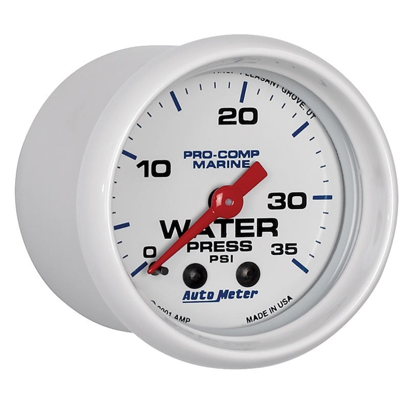 Autometer Marine White 2-1/16in 35 PSI Mechanical Water Pressure Gauge Gauges AutoMeter
