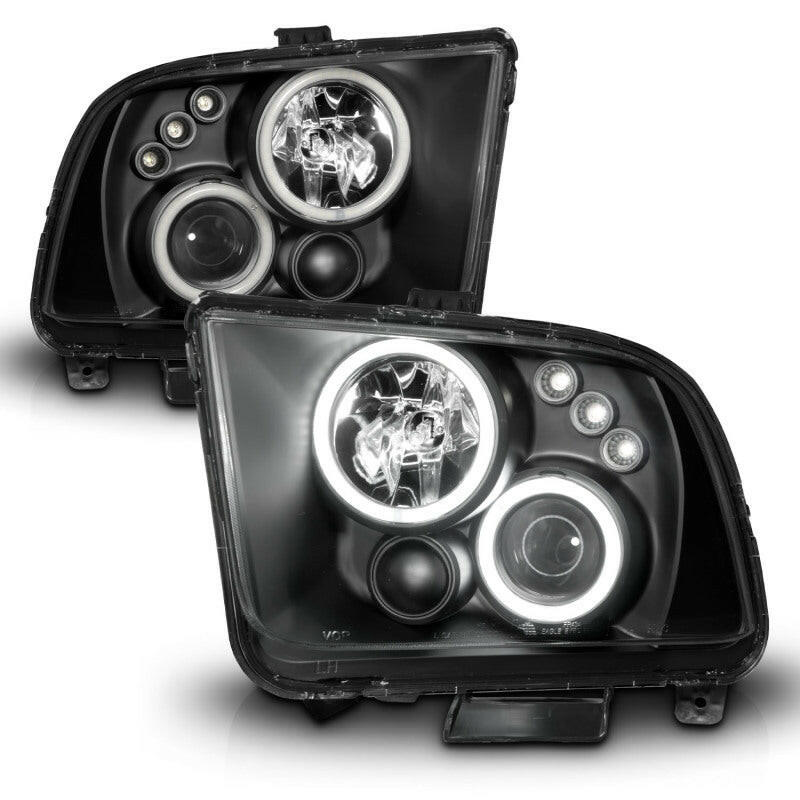 ANZO 2005-2009 Ford Mustang Projector Headlights w/ Halo Black Headlights ANZO