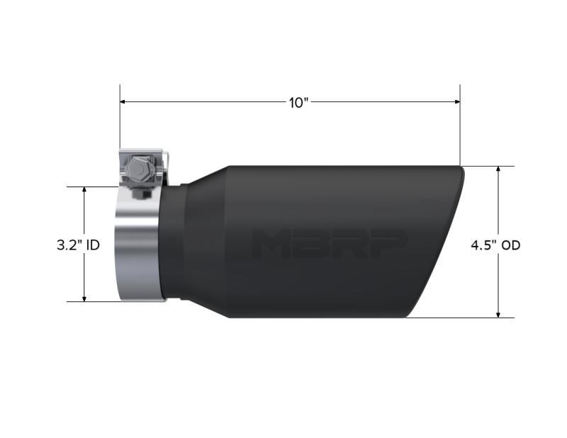 MBRP Universal Tip 4.5in OD / 3.2in Inlet / 10in Length / Angled Cut Rolled End - Black Tips MBRP