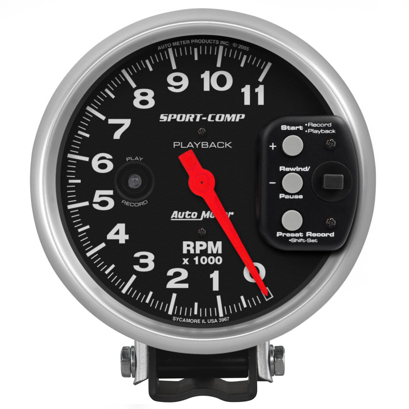 Autometer Sport-Comp Tachometer 5in 11K RPM Pedestal with RPM playback Gauges AutoMeter