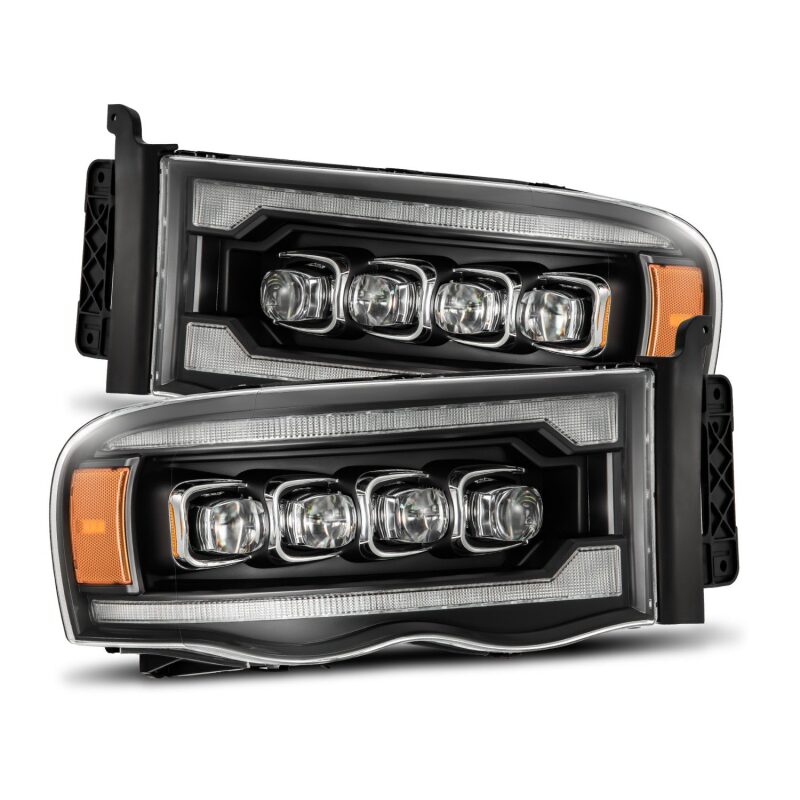 AlphaRex 02-05 Dodge Ram 1500 NOVA LED Proj Headlights Plank Style Blk w/Activ Light/Seq Signal Headlights AlphaRex