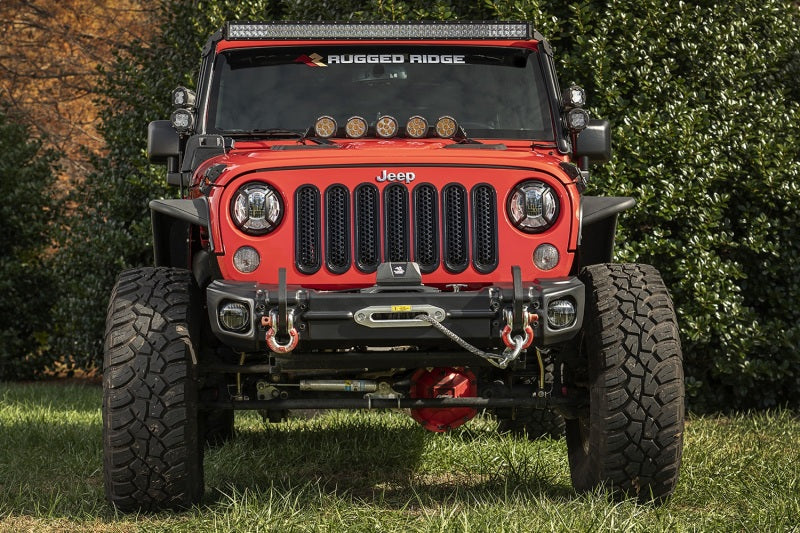 Rugged Ridge 07-18 Jeep Wrangler JK Arcus Front Bumper Set w/Tray & Hooks Bumpers - Steel Rugged Ridge