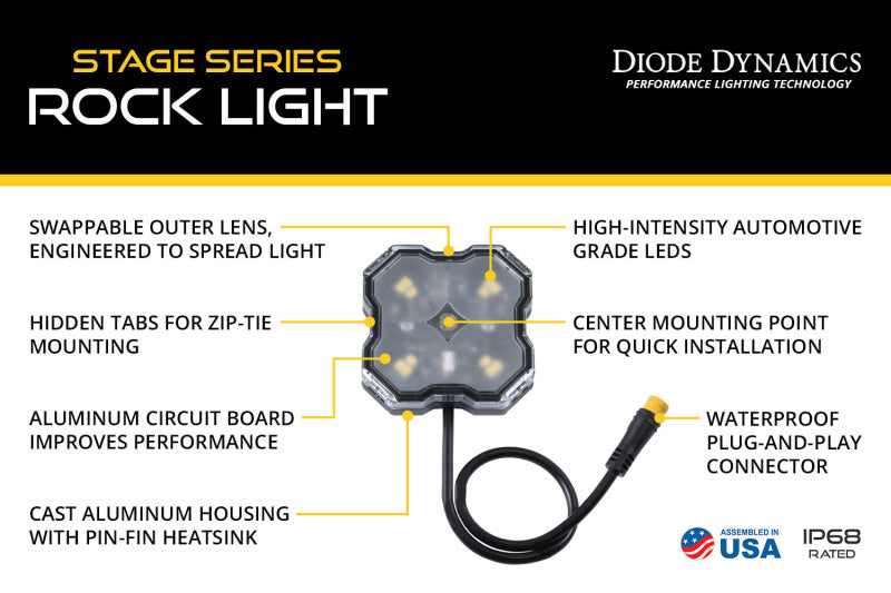 Diode Dynamics Stage Series SXS Rock Light Installer Kit - RGBW M8 (8-pack) Light Accessories and Wiring Diode Dynamics