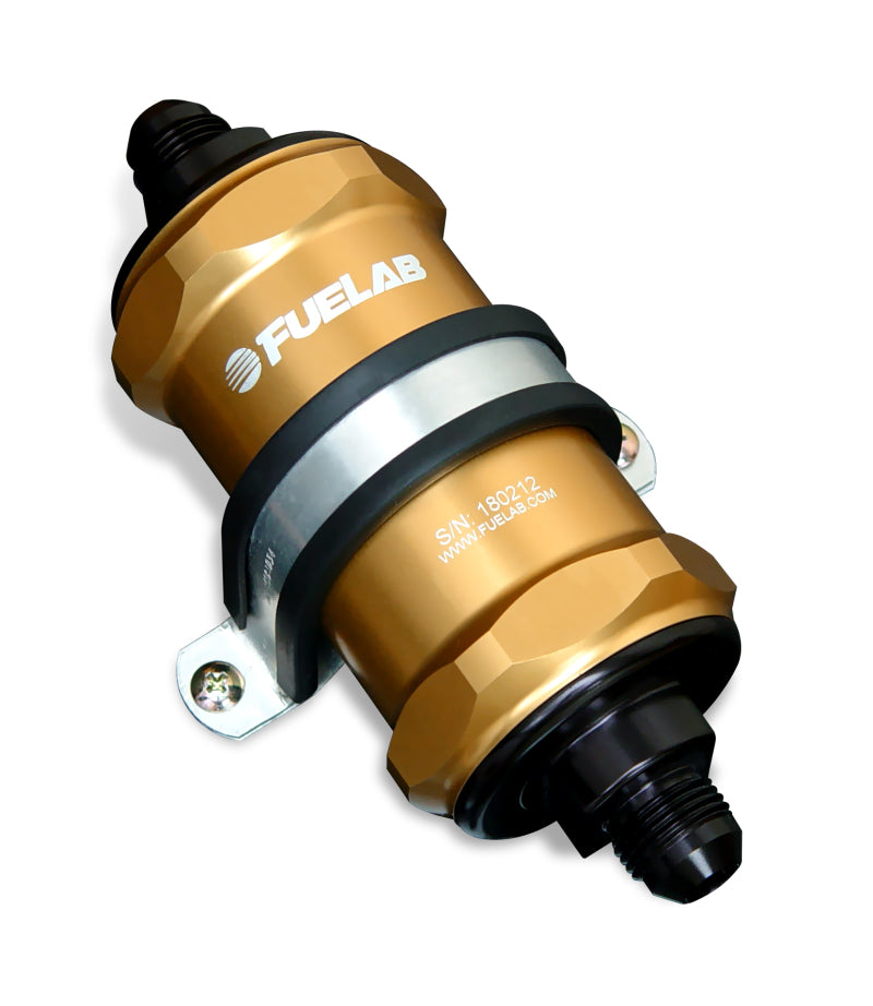 Fuelab 818 In-Line Fuel Filter Standard -10AN In/Out 10 Micron Fabric - Gold Fuel Filters Fuelab