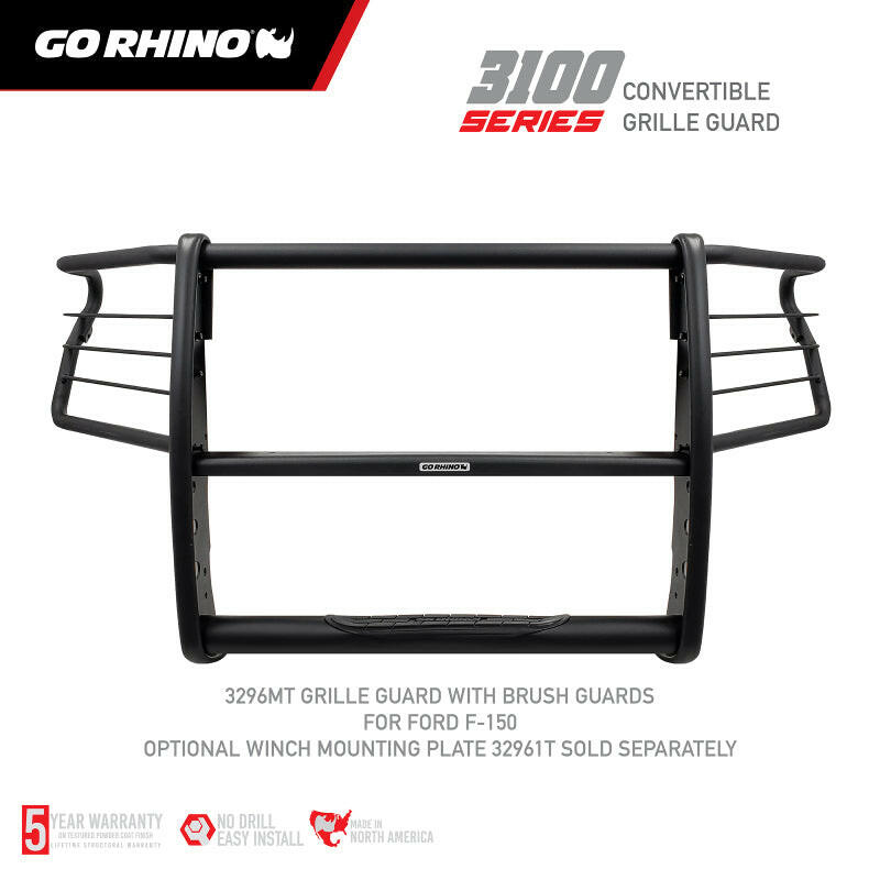 Go Rhino 18-20 Ford F-150 3100 Series StepGuard Center Grille + Brush Guard - Tex. Blk Grille Guards Go Rhino
