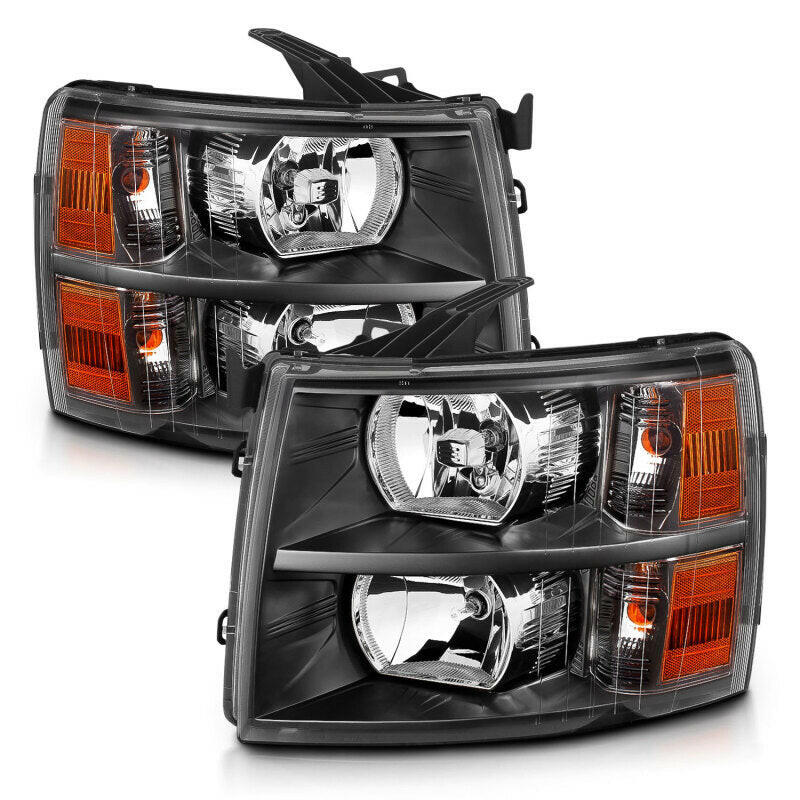 ANZO 2007-2013 Chevrolet Silverado Crystal Headlights Black Headlights ANZO